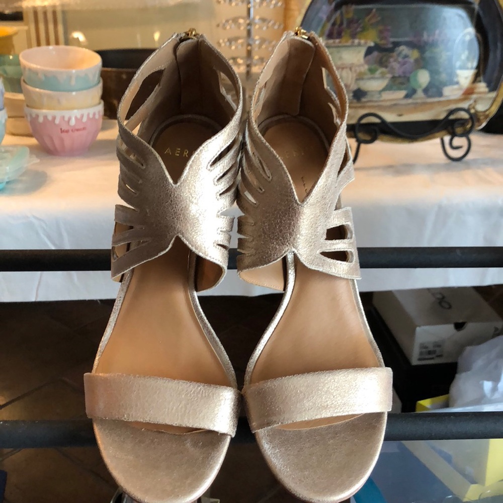 Aerin rose gold strappy heels
